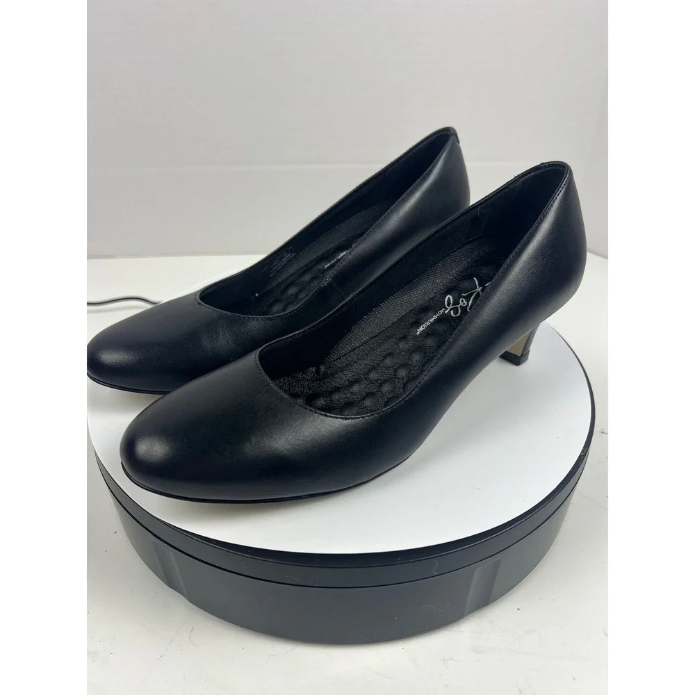 R2‎ Hommerson Womens Black Leather Kitten Pumps 9M Arch Support Comfort Heel